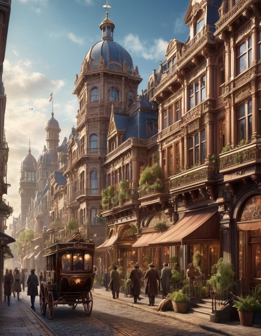 victorian architecture, cityscape, historical, bustling street, architecture