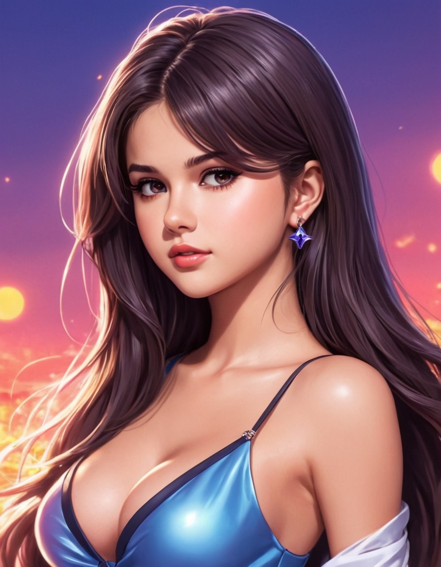 selena gomez, celebrity, anime, character design, pop culture, fan art