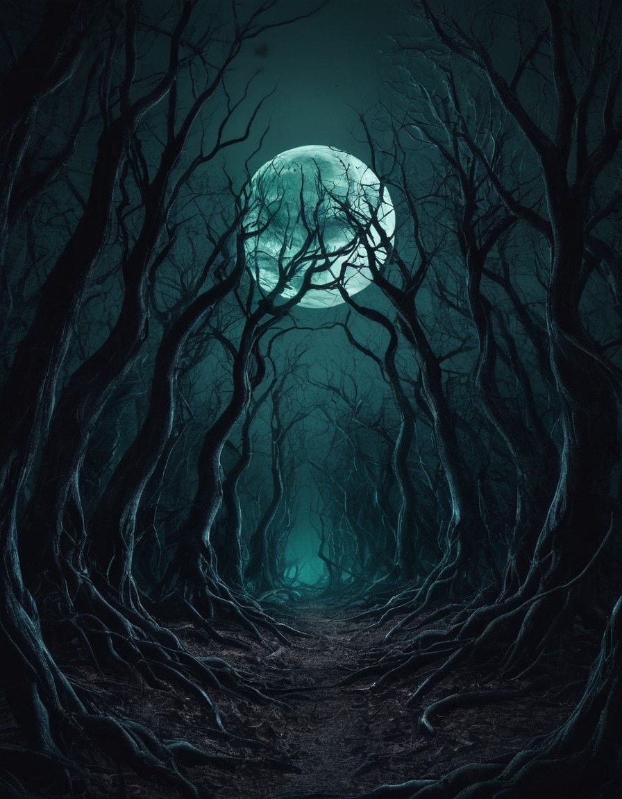 dark, eerie, moonlight, forest, eyes., lovecraft, howard lovecraft