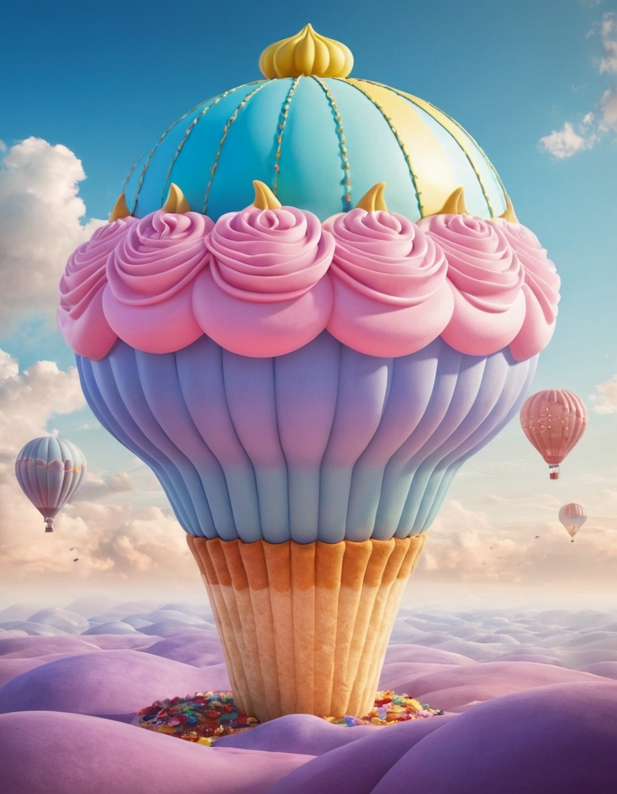 hot air balloon, cupcake, giant, unusual, aerostat, festive, food-inspired