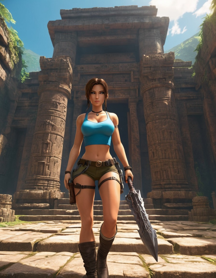 lara croft, ancient temple, explorer, treasures, traps, anime, games