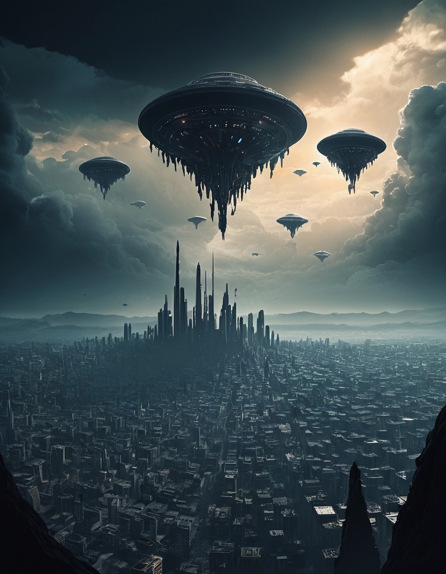 alien invasion, spacecraft, fear, shadows, science fiction, aliens, three body problem, trisolaran