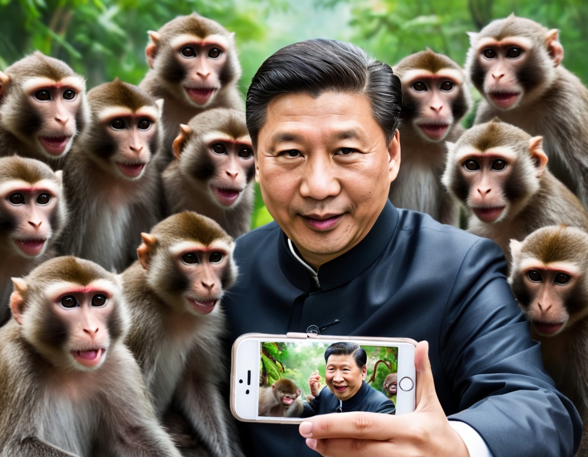 xi jinping, selfie, monkeys, humor, political leader, china