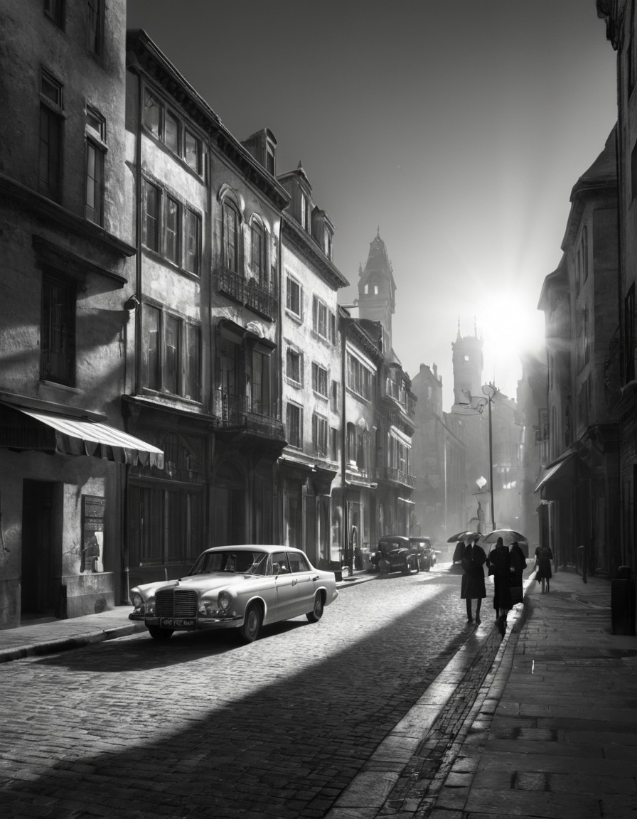 light, shadows, black and white, street scene