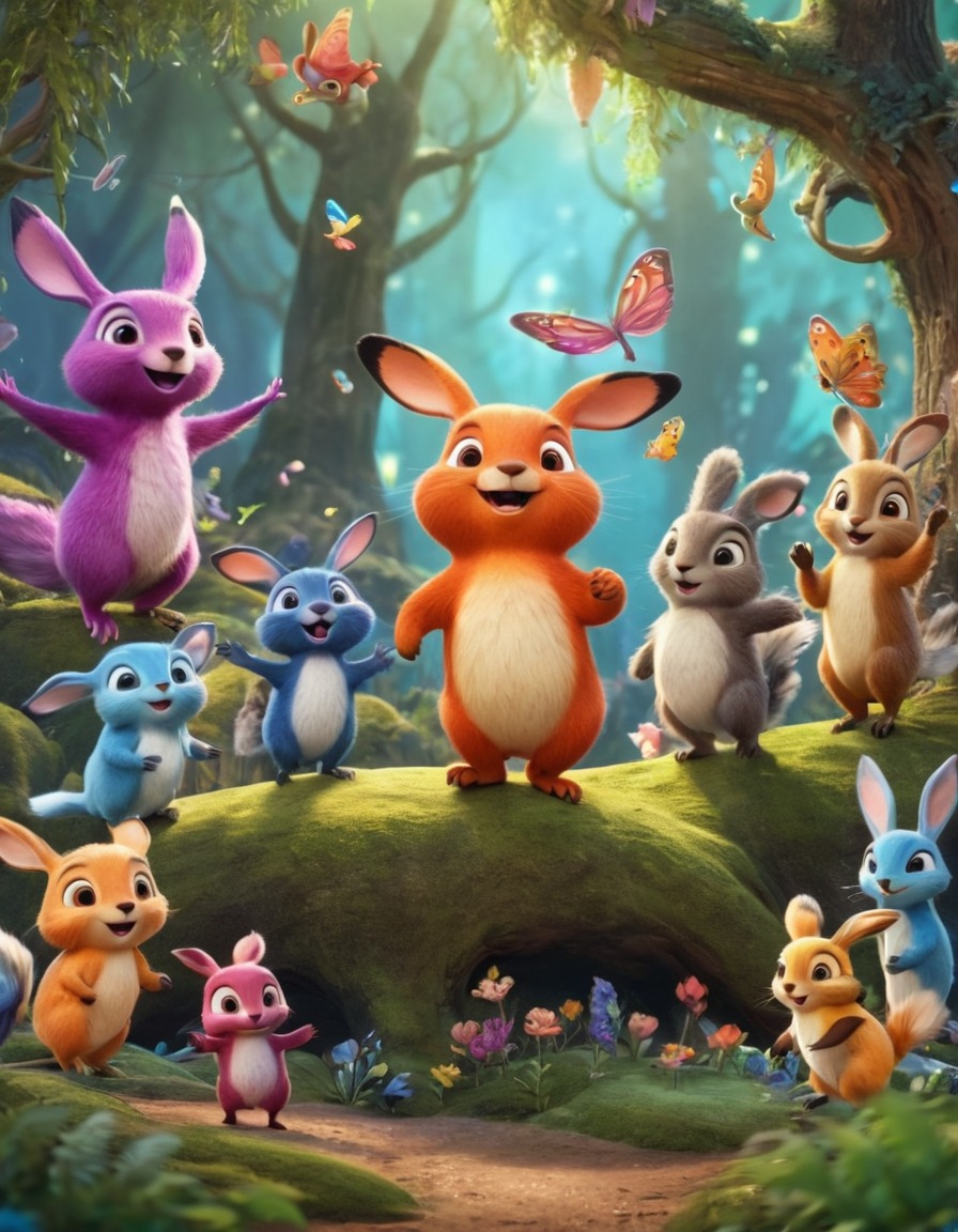 forest, whimsical, creatures, singing, dancing, fantastic