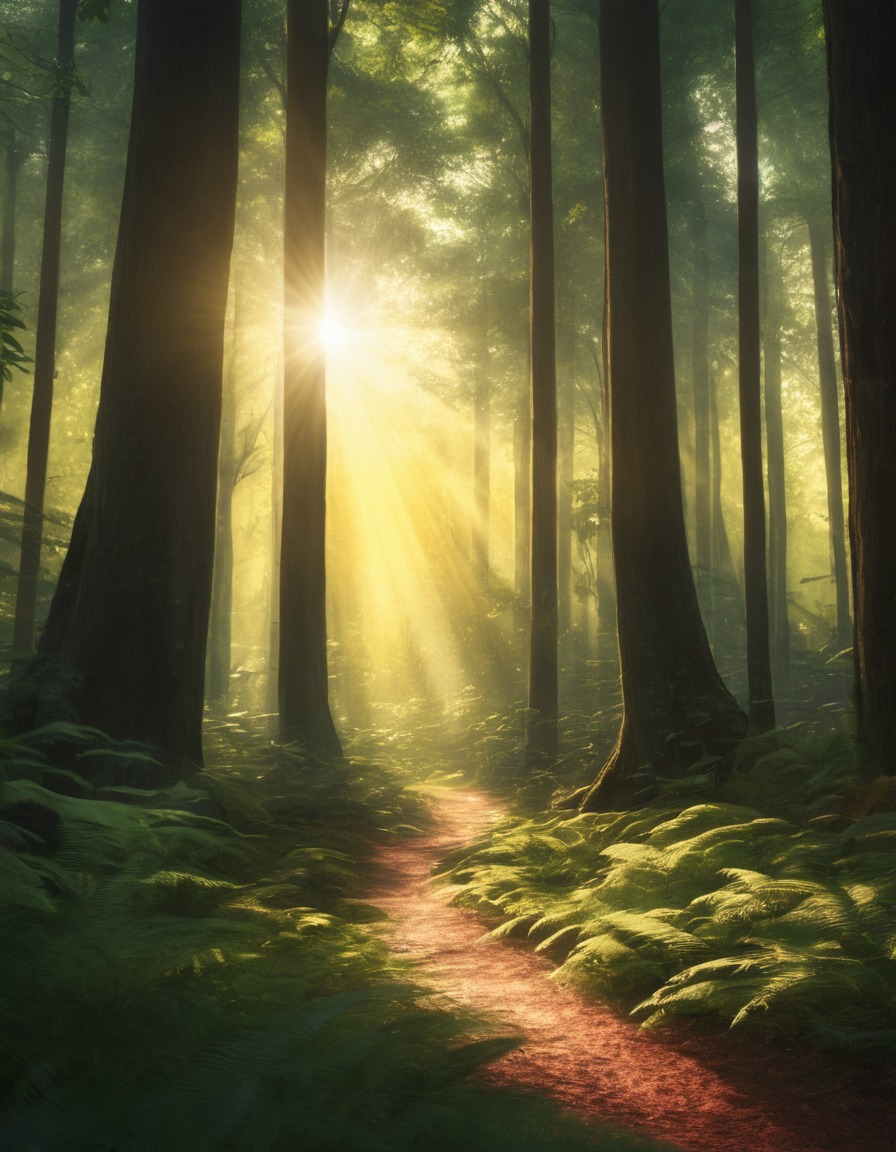 forest, sunlight, serene, nature, trees