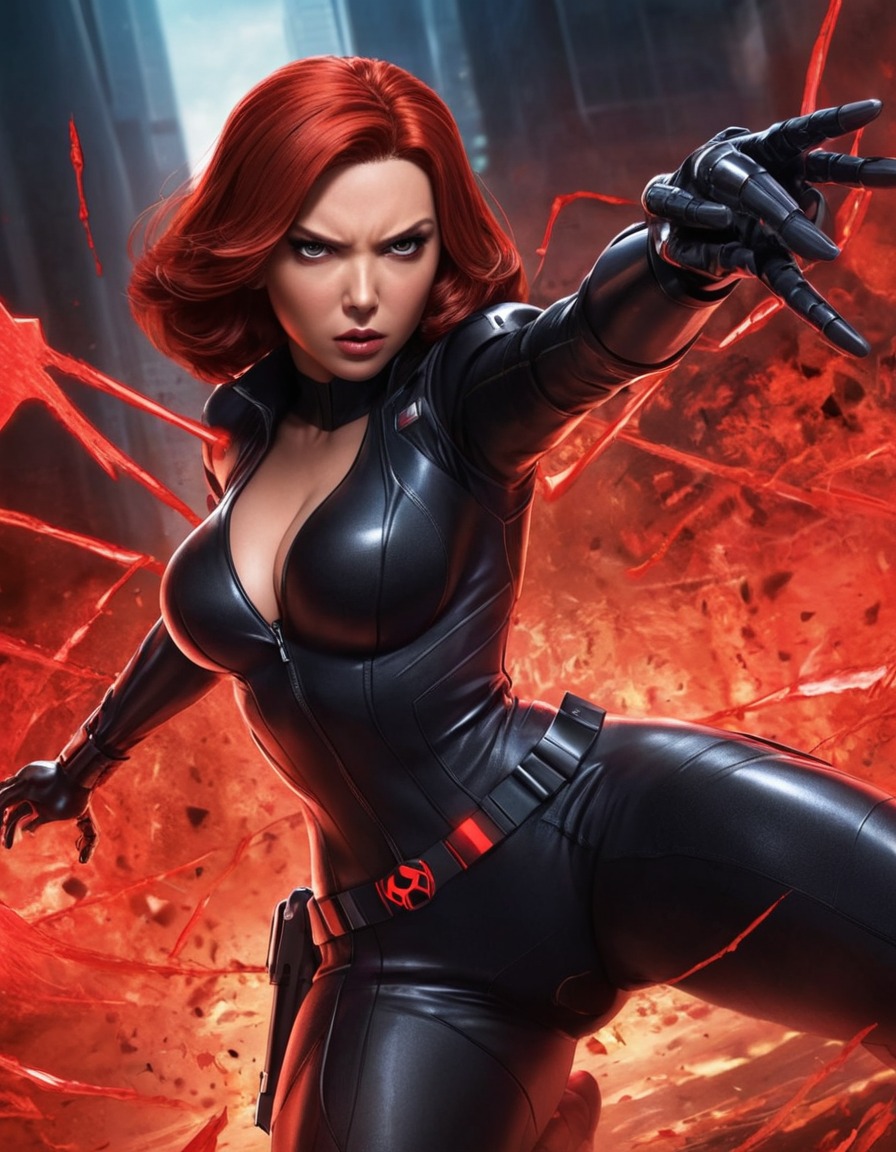 superhero, black widow, action, powerful, red hourglass, female superhero, anime, marvel