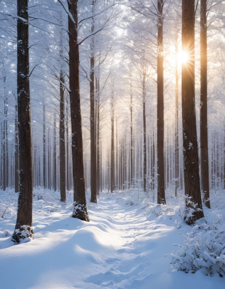 snow, forest, sunlight, winter, nature