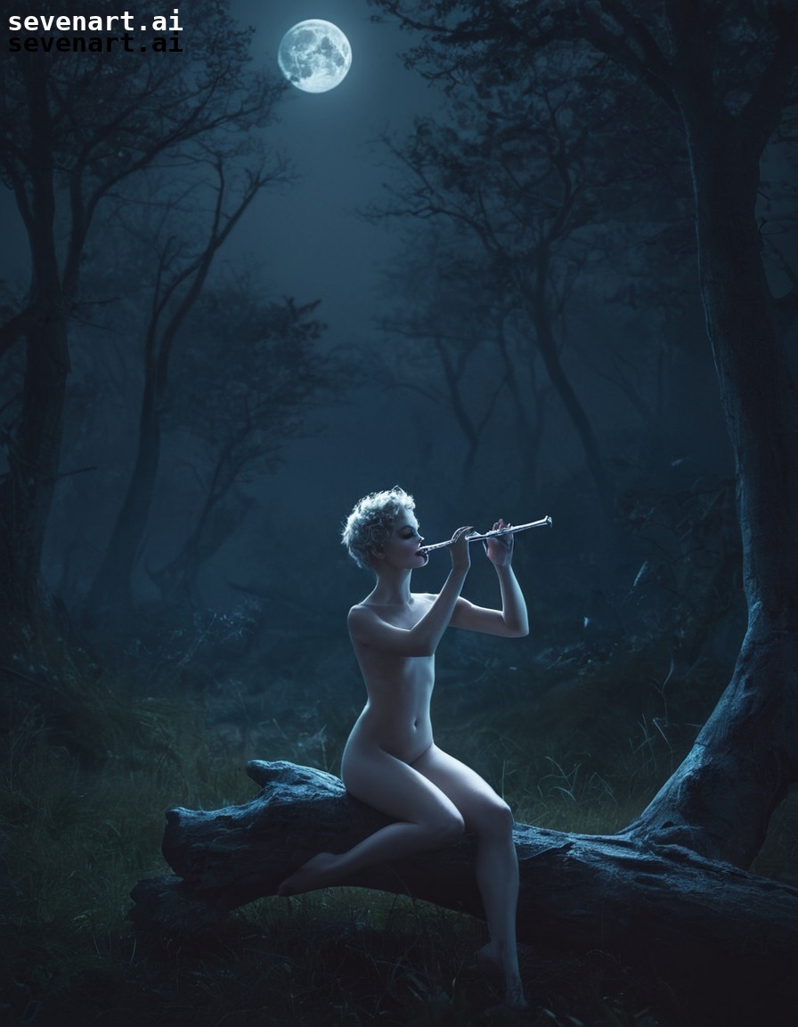 fantasy, faun, flute, moonlight, music