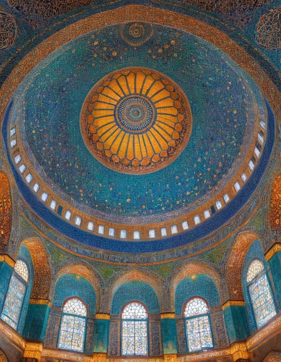 mosaic, tiled, dome, mosque, vibrant