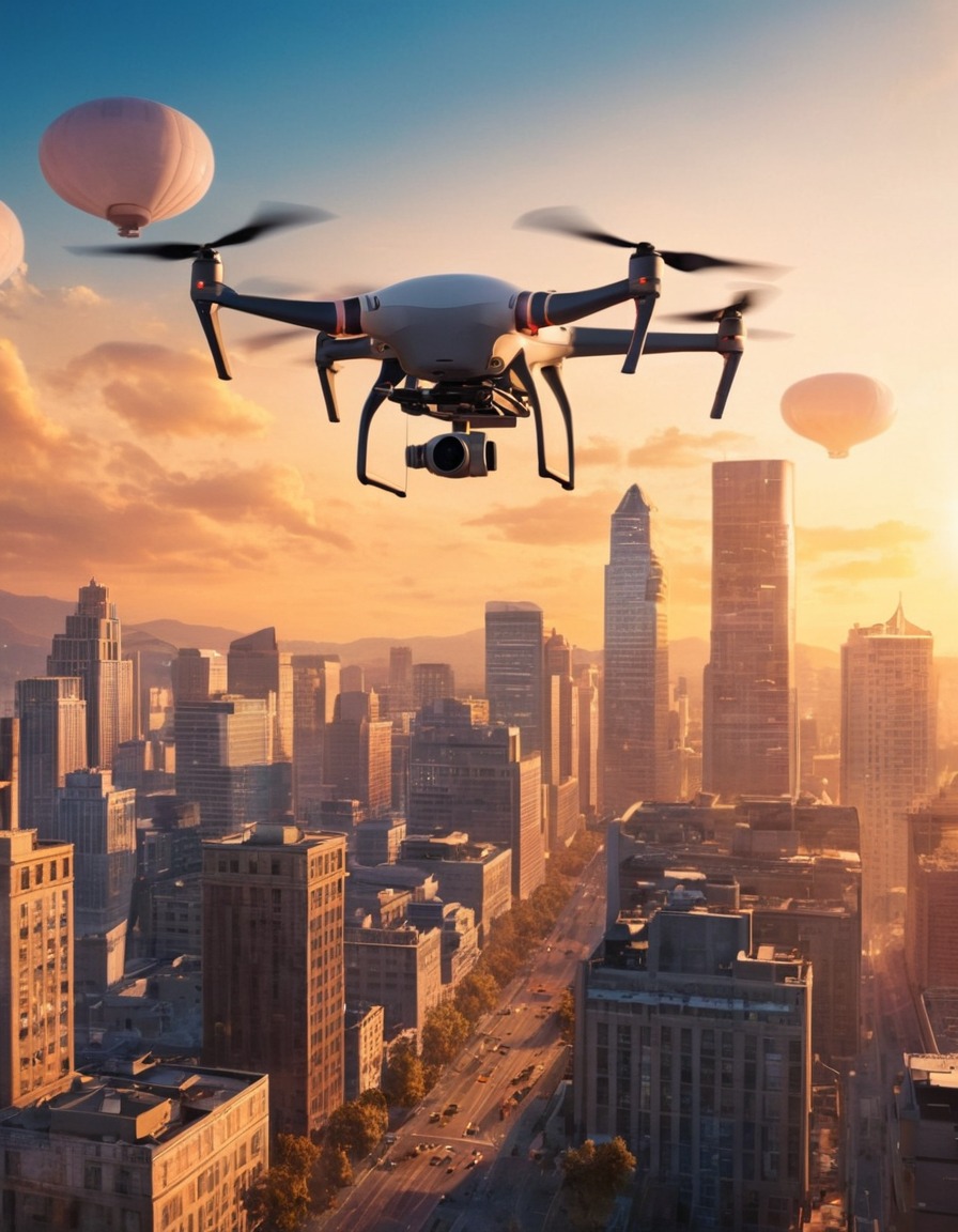 drone, cityscape, golden hour, urban landscape