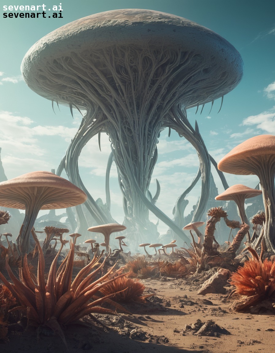 alien, landscape, bizarre, plants, creatures