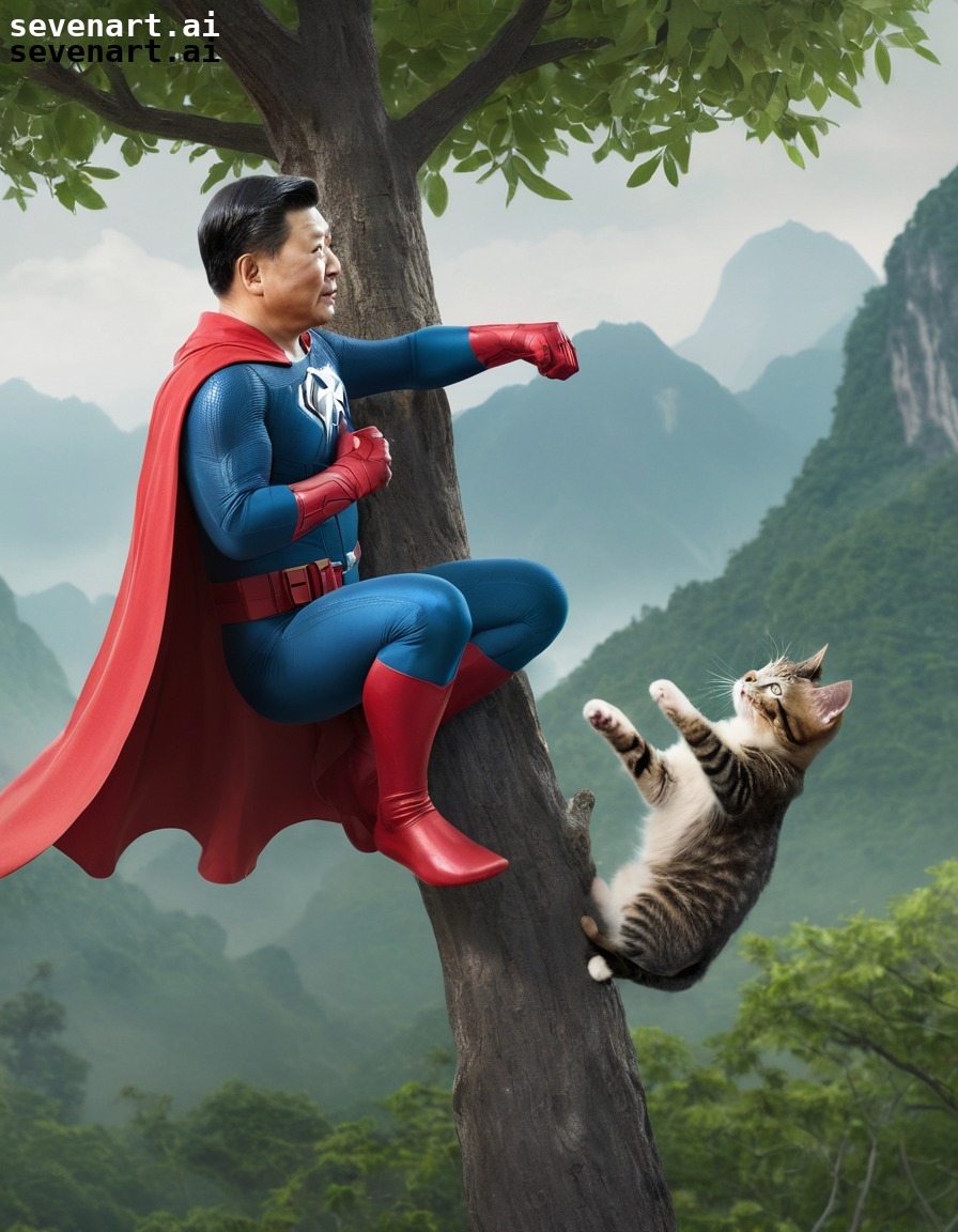 xi jinping, superhero, costume, saving, kitten, china