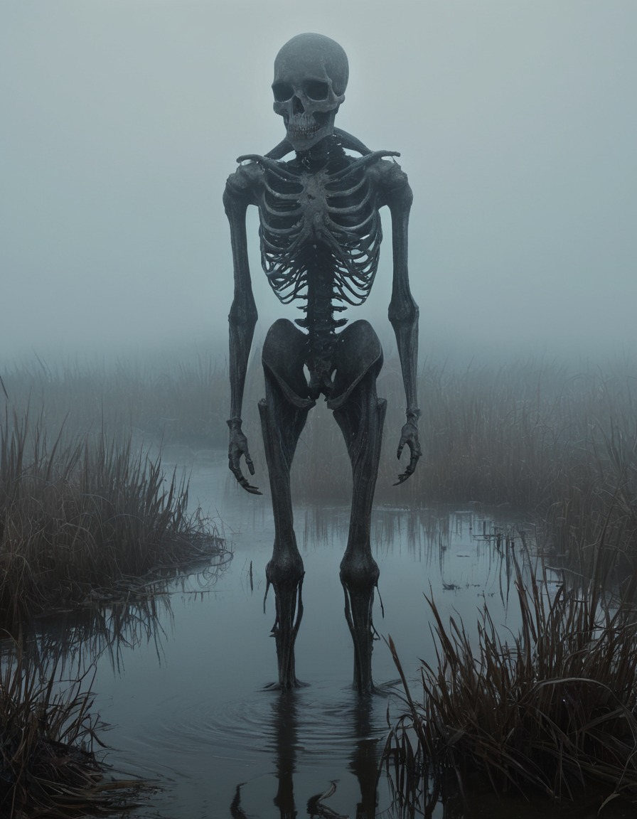 mysterious, ghostly, haunting, foggy marsh, whispers, gothic, underground, dark