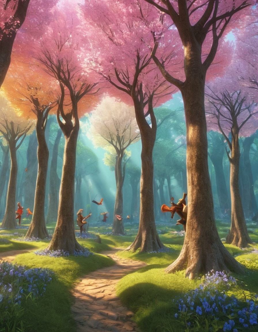 grove, singing trees, melodious tunes, fantasy, enchanted forest, magical creatures