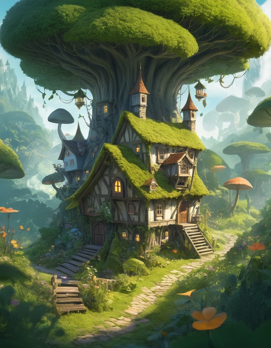 nature, fantasy, fairy, village, treetops, fantastic