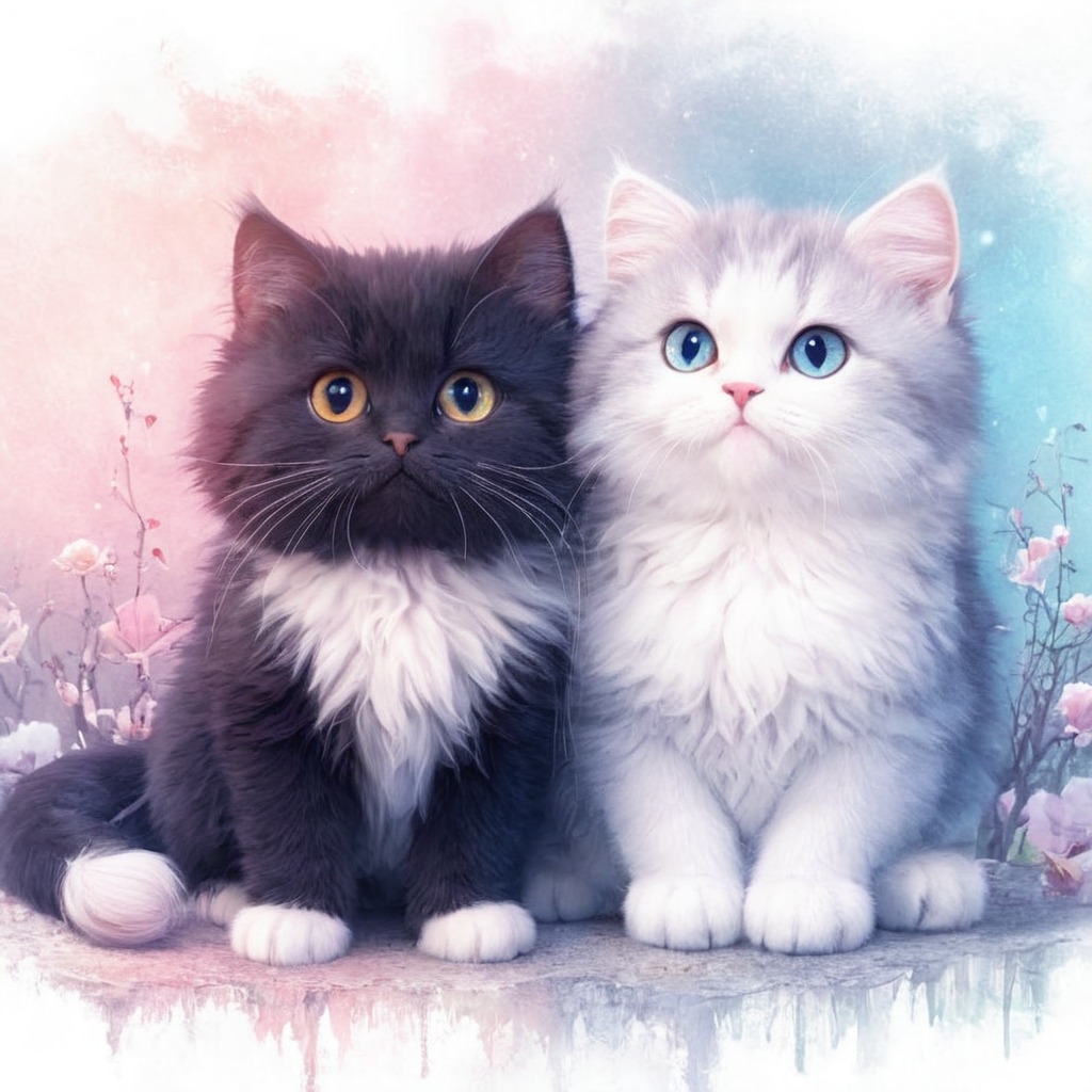 animals, cats, kittens, sweet, watercolor