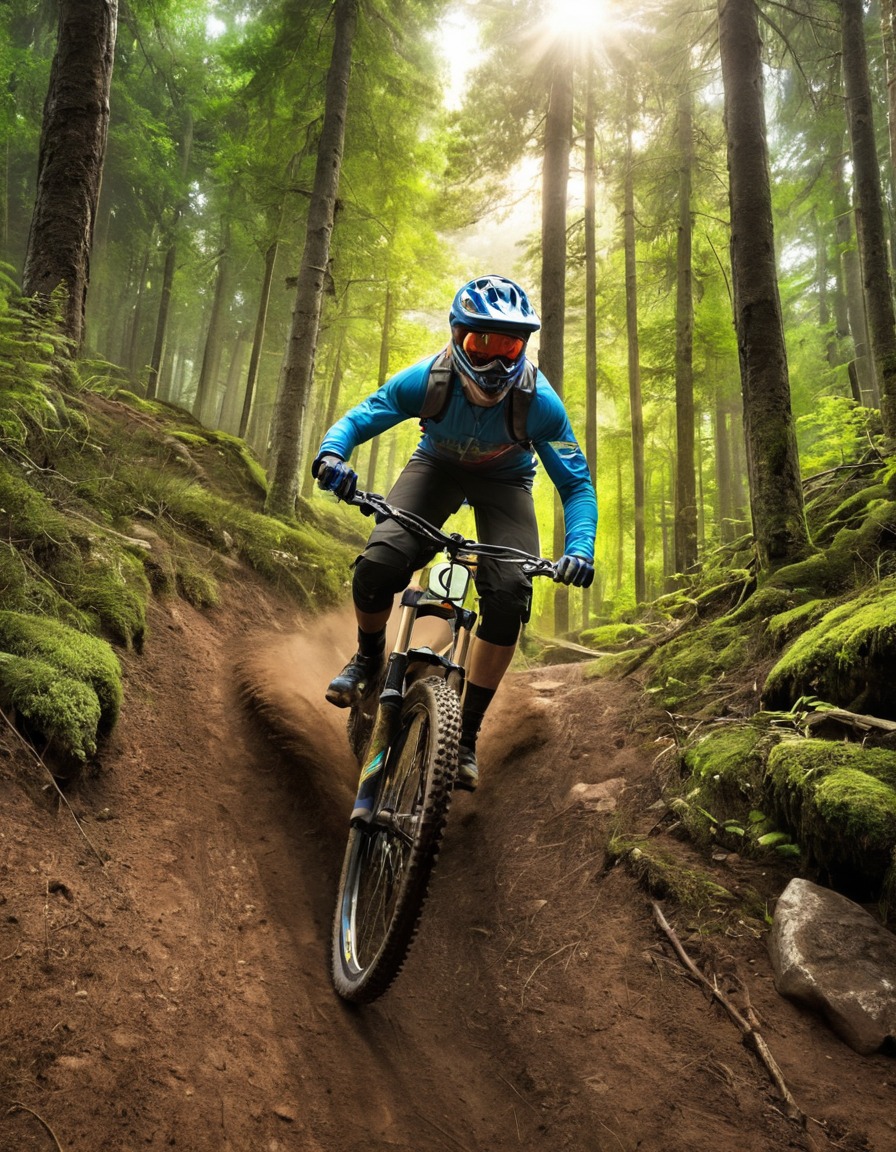 mountain biking, downhill, forest trail, adrenaline rush