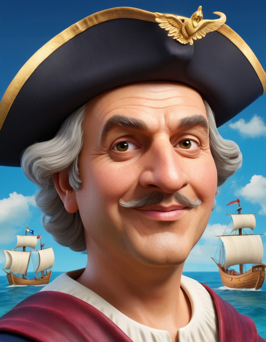 christopher columbus, caricature, whimsical, humorous, funny