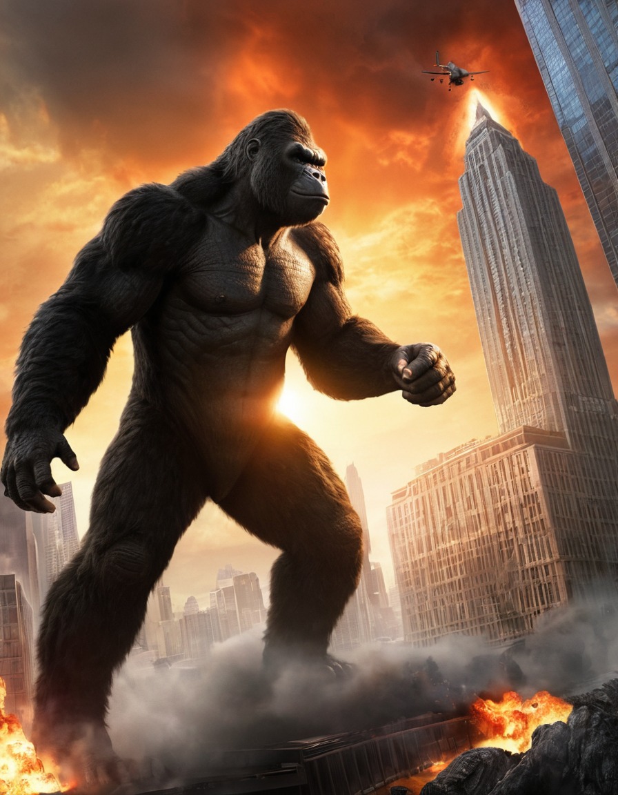 king kong, godzilla, skyscraper, battle, monster, rampage, kong