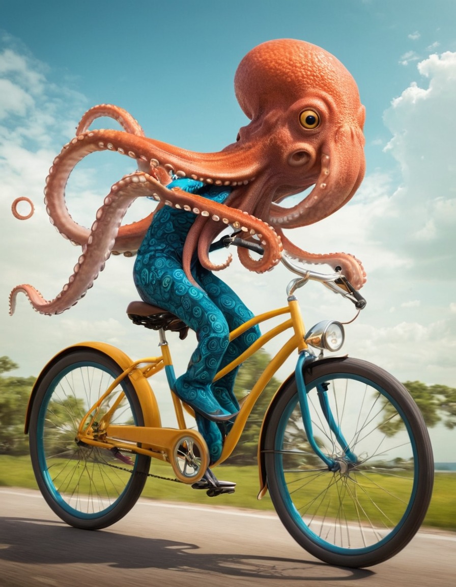 octopus, bicycle, strange, unusual, creature, transportation