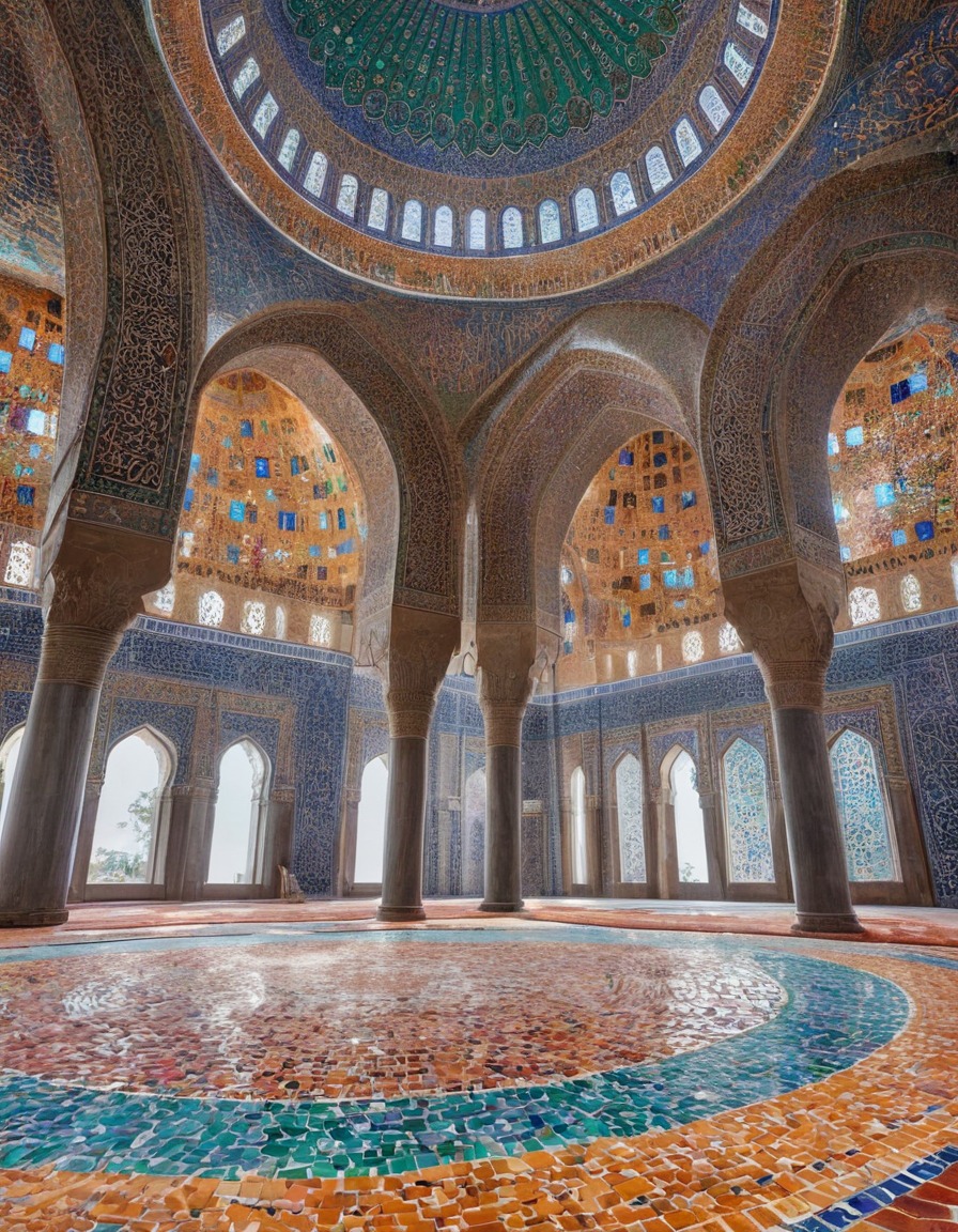 mosque, islamic architecture, colorful mosaics, religious building, intricate design