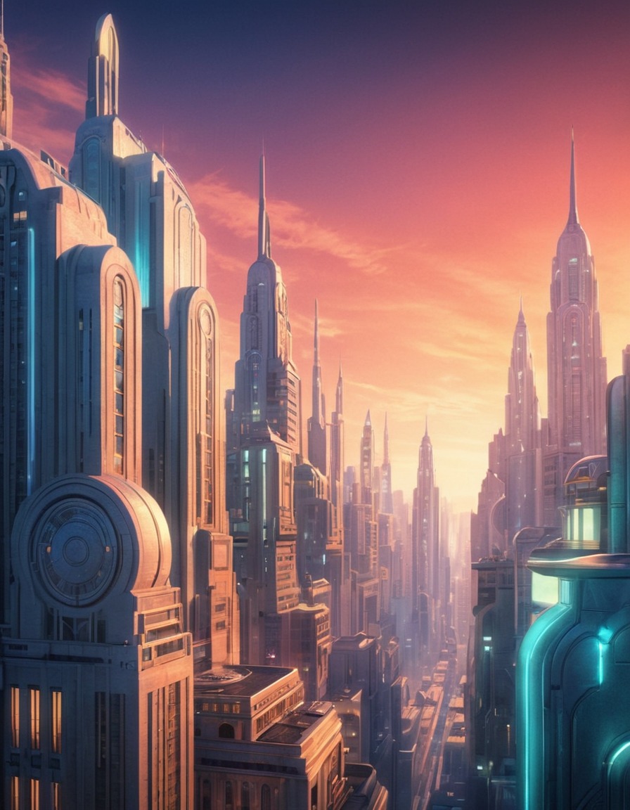 futuristic, cityscape, art deco, architecture