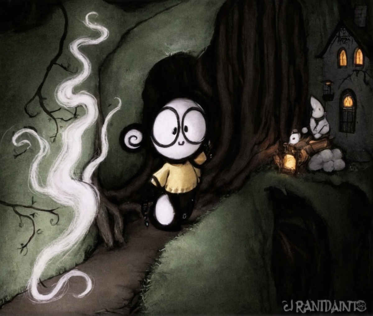 forest, ghost, spooky, digitalart, cartoon, originalcharacter, spirit, drawtober, spooktober, drawtober2024