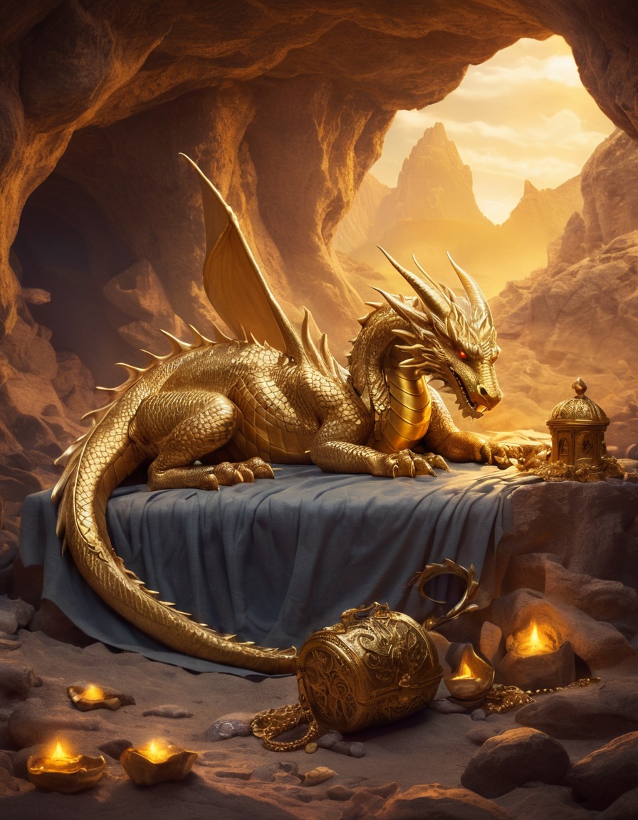 fantasy, dragon, treasure, cave, sleeping