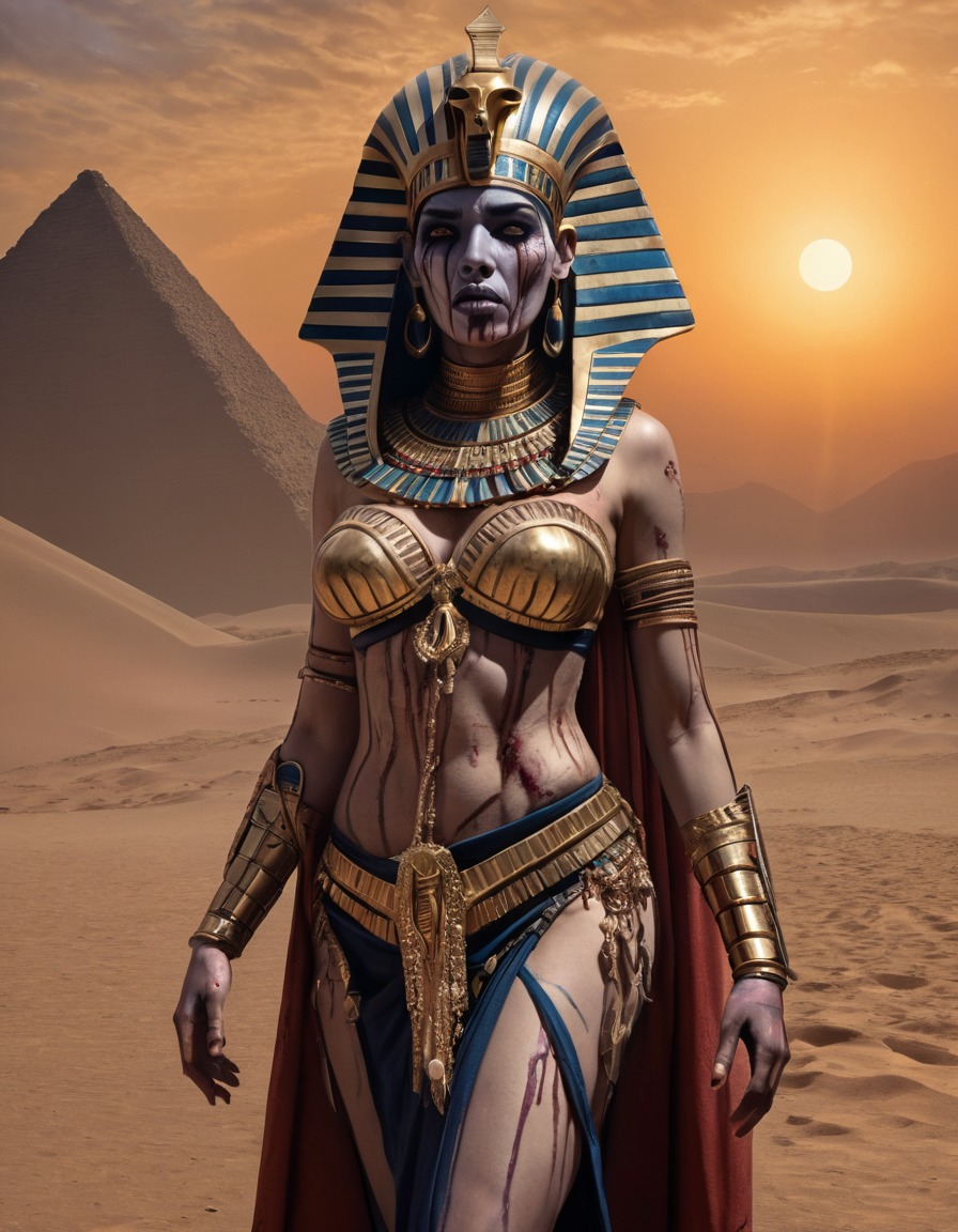 cleopatra, zombie, queen, egyptian, desert, dawn, horror