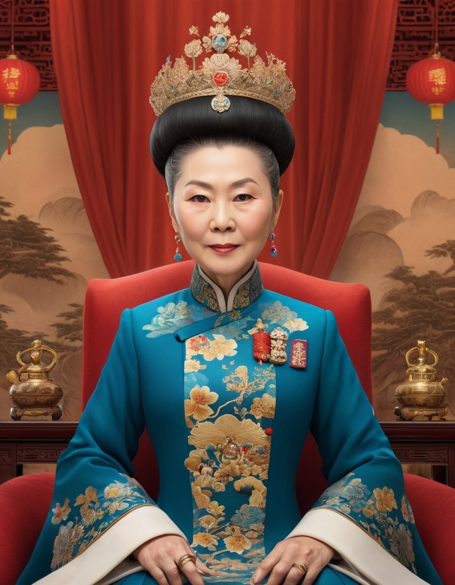 empress dowager cixi, caricature, humor, modern style, funny