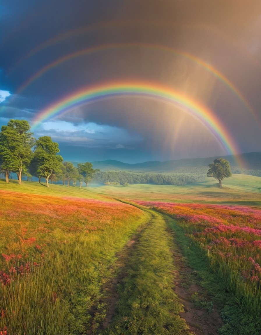 nature, rainbow, meadow, colorful