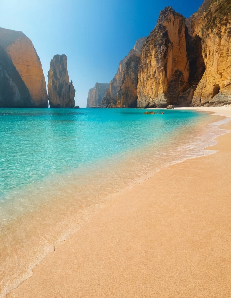 beach, sand, water, cliffs, turquoise, seclusion, nature