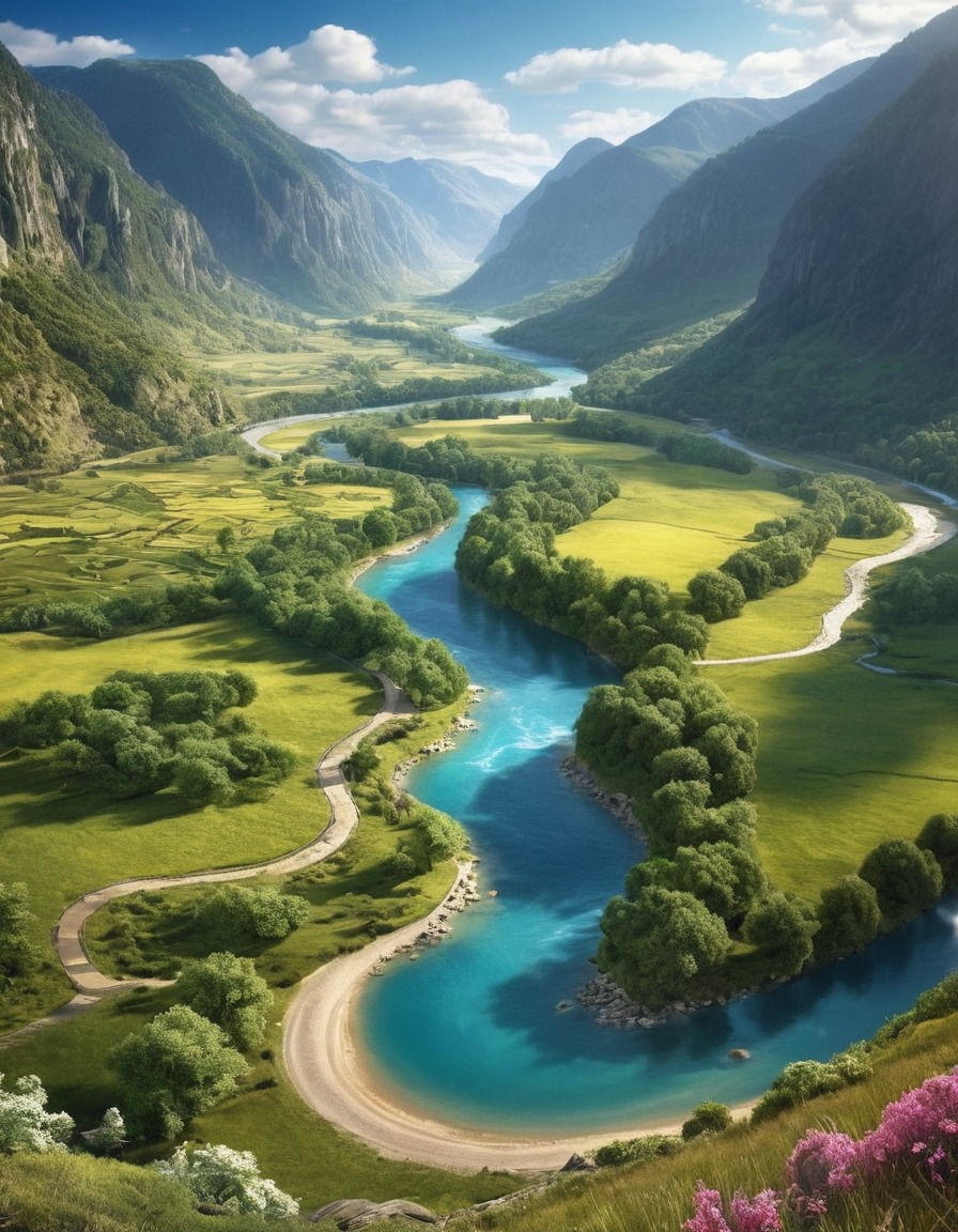 nature, landscape, river, valley, peaceful