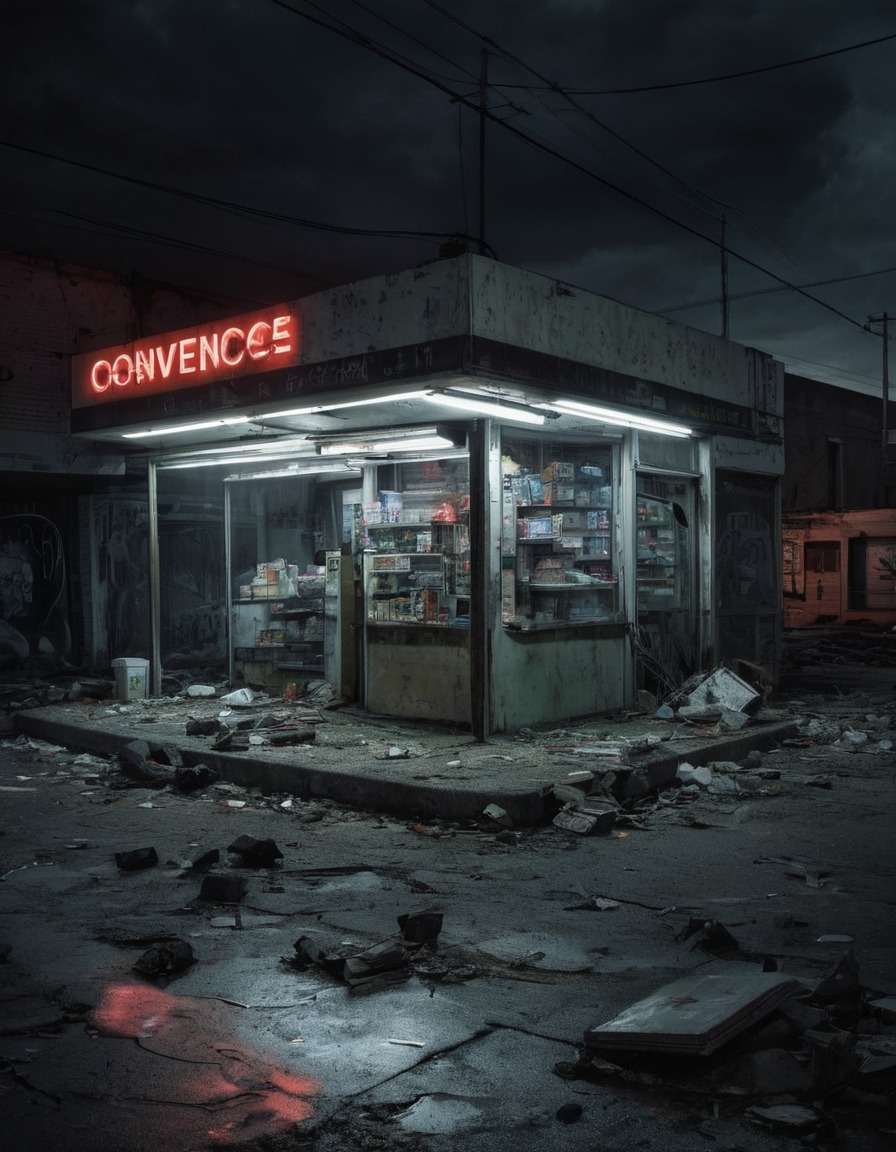 convenience store, abandoned building, urban decay, big city, store closure, neglected, cityscape