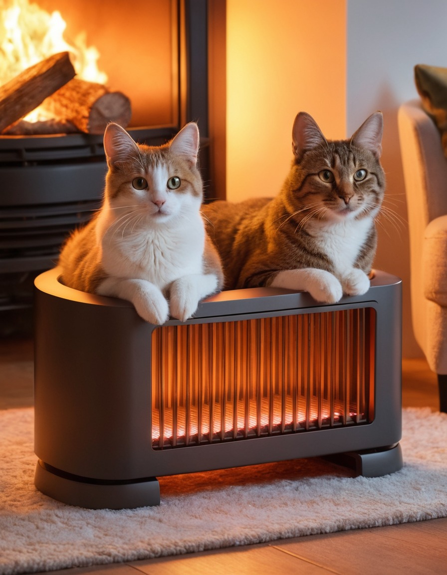 pets, family, snuggled, radiant heater, home, interior