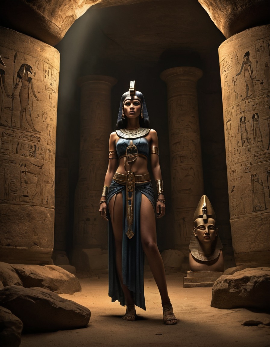 cleopatra, underground chamber, ancient egyptian, artifacts, shadows