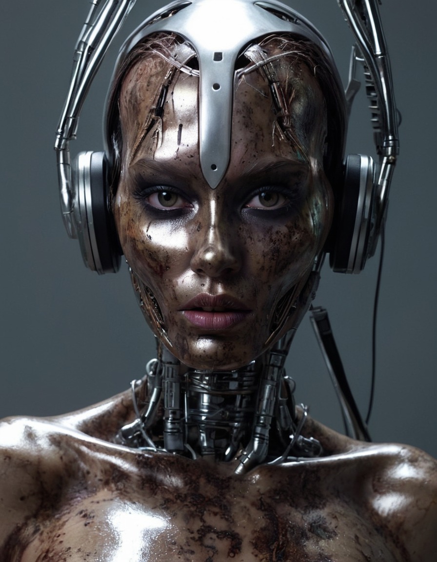 mutations, woman, female, robotic appearance, metallic skin, science fiction, cyborg