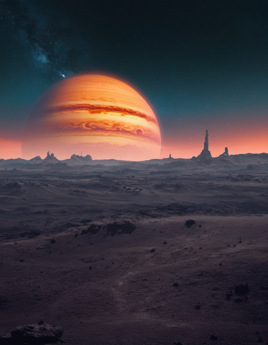 surreal, landscape, gas giant, planets, space, stars