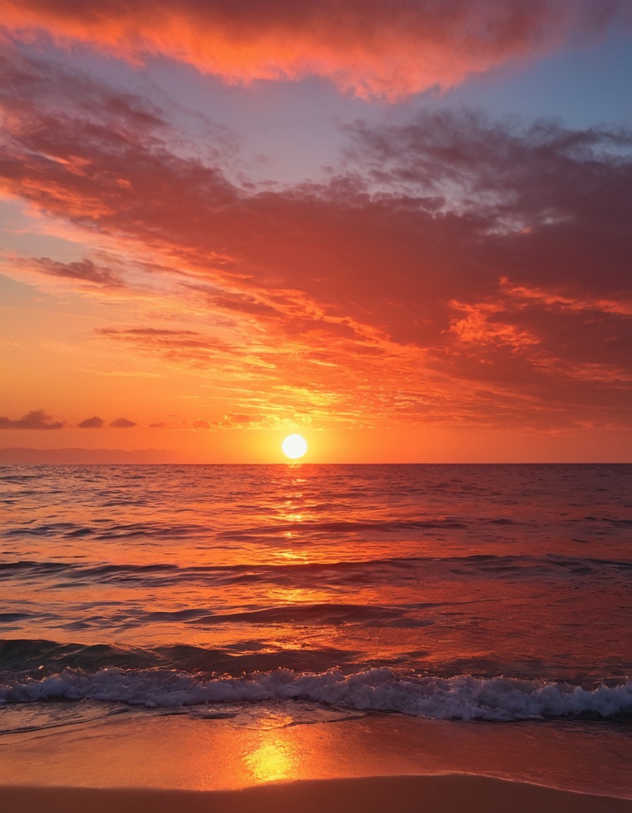 sunset, sky, ocean, reflection, nature