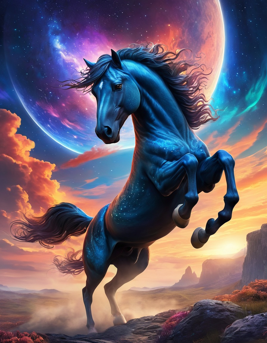 fantasy, landscape, sleipnir, mythical creatures, vibrant colors