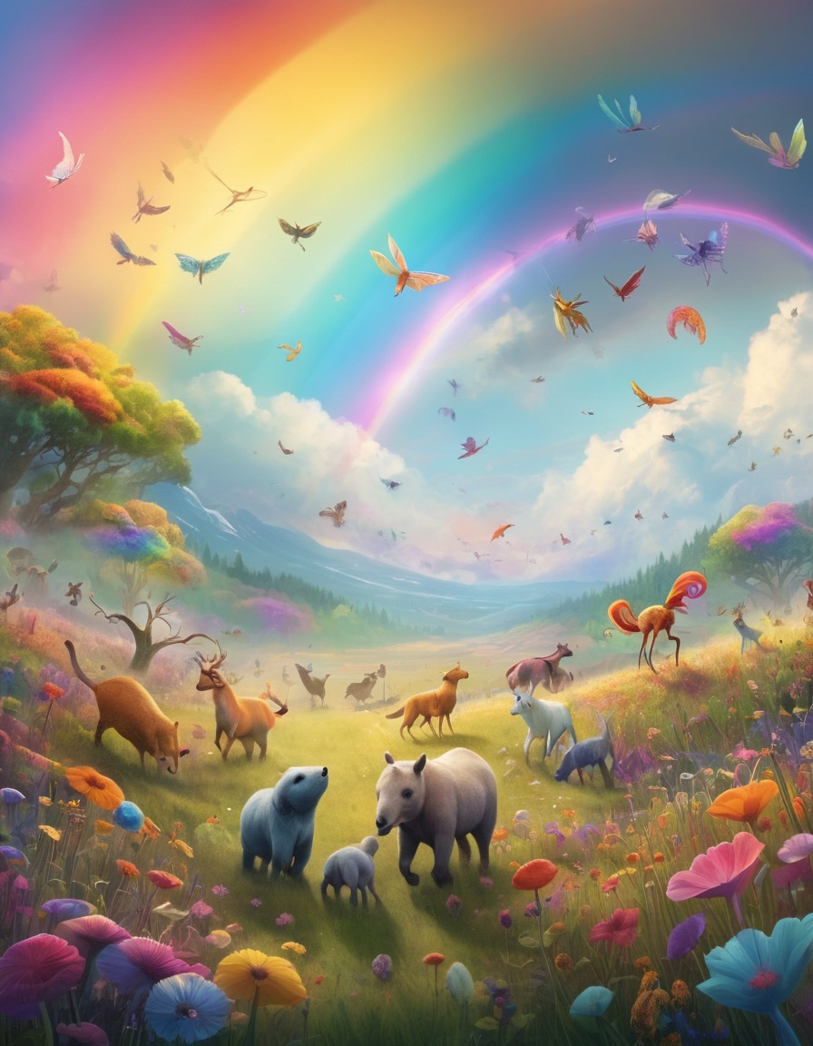 magical, whimsical, fantasy, creatures, rainbow, fantastic