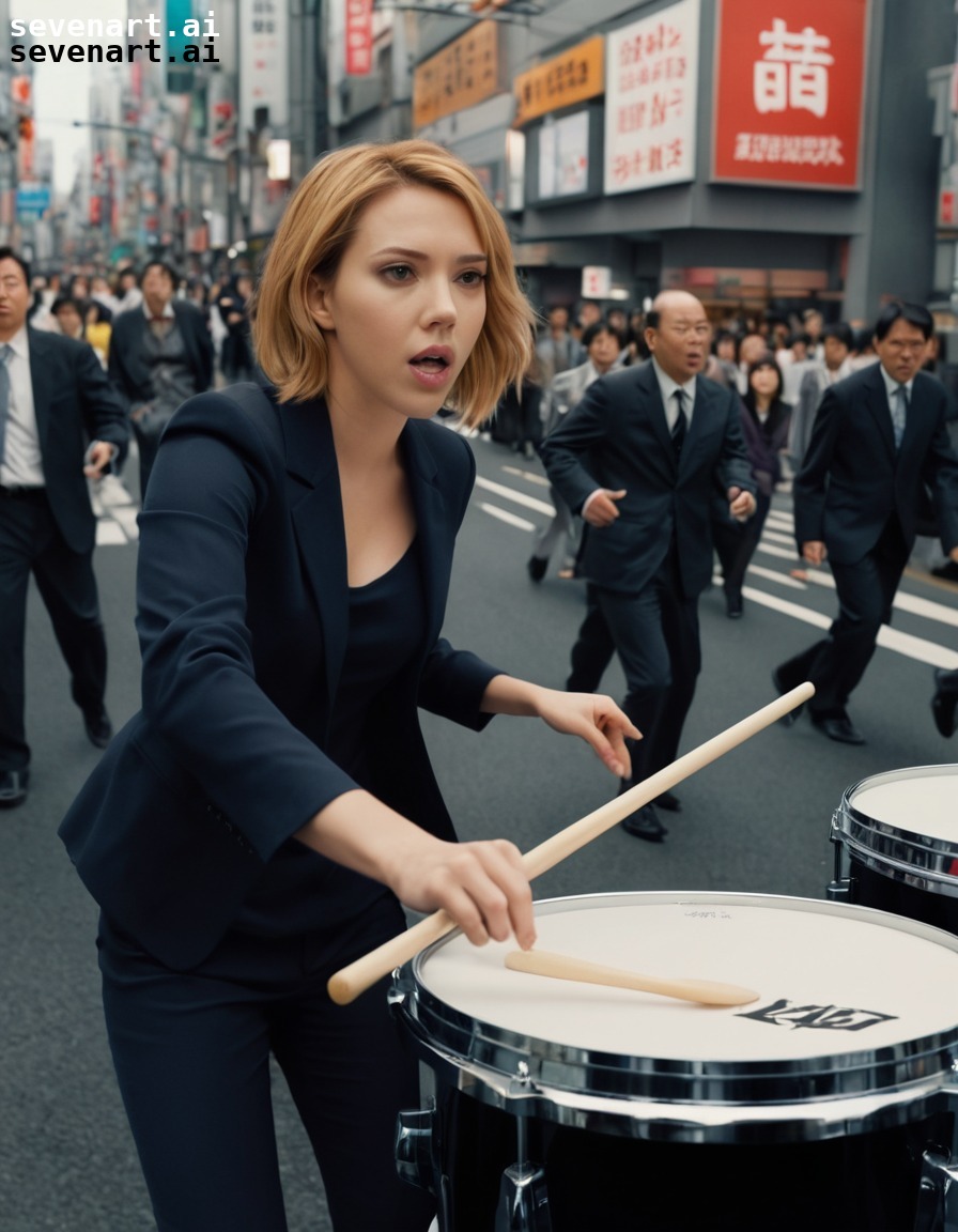 celebrity, drumming, tokyo street, enthusiasm, entertainment, actress, movies, movie stars