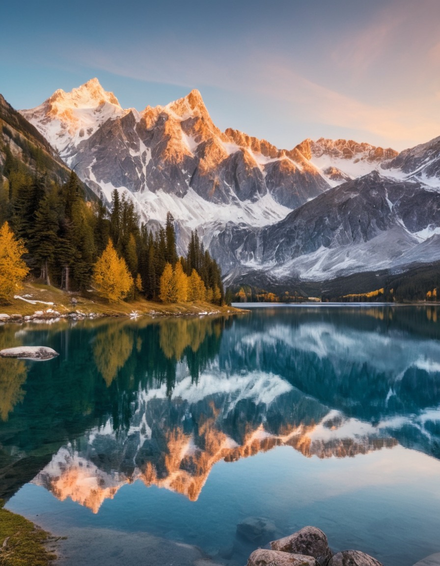 mountain, snow-capped, reflection, alpine, nature, landscape, serene