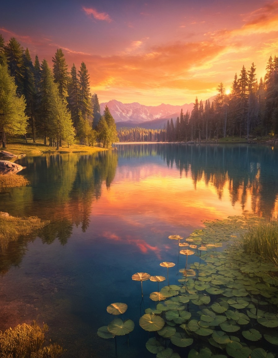 sunset, lake, nature, serene