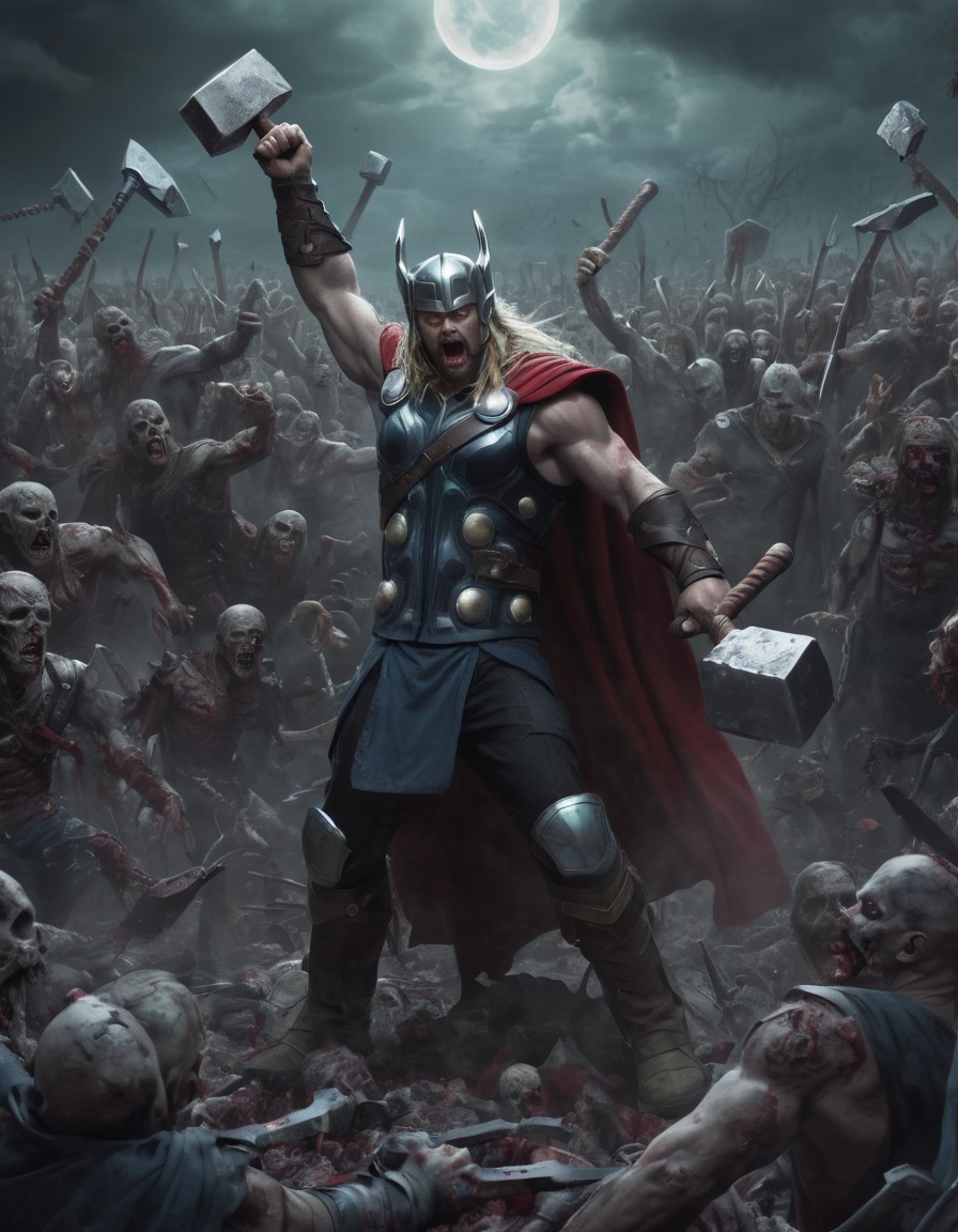 zombie, thor, undead army, hammer, mythology, fictional character, marvel