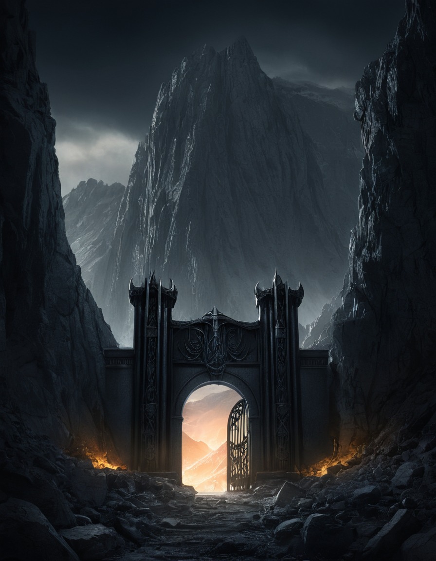 fantasy, mines of moria, gate, mountain, entrance, john tolkien, tolkien