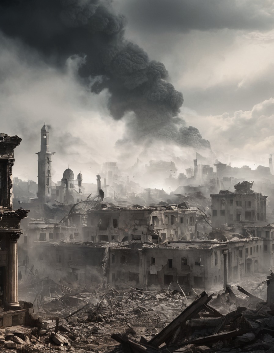 destruction, war, ruins, cityscape, smoke