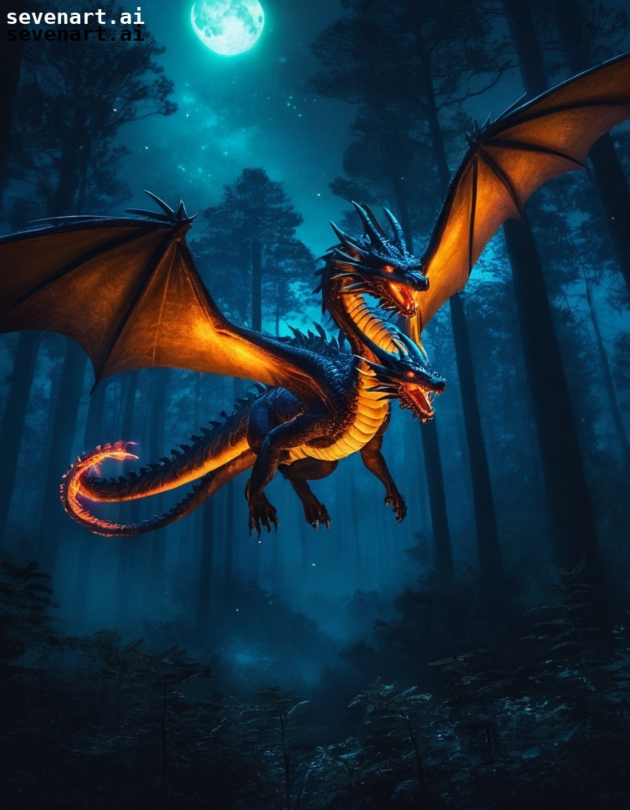 fantasy, dragon, flying, majestic, night