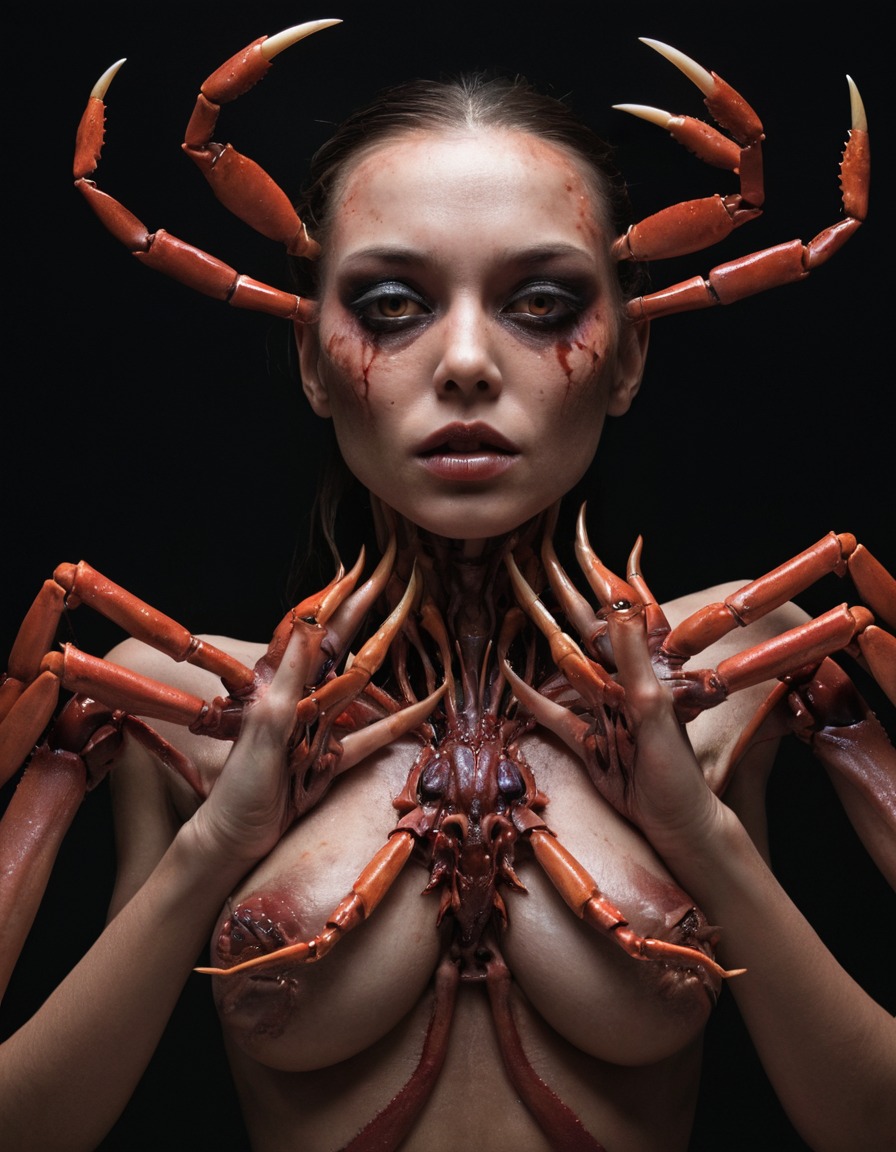 mutations, woman, female, crab-like, pincers, hands